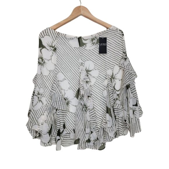 Ralph Lauren Dresses & Skirts - NWT Ralph Lauren Floral Striped Olive Green Mini Skirt - sz 8